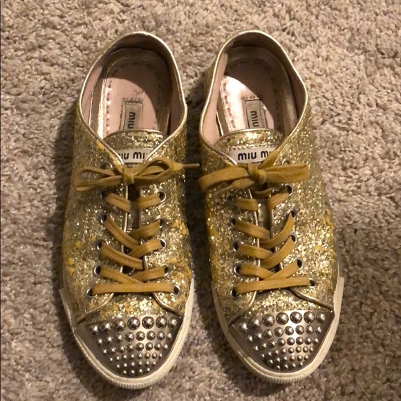 miu miu gold sneakers